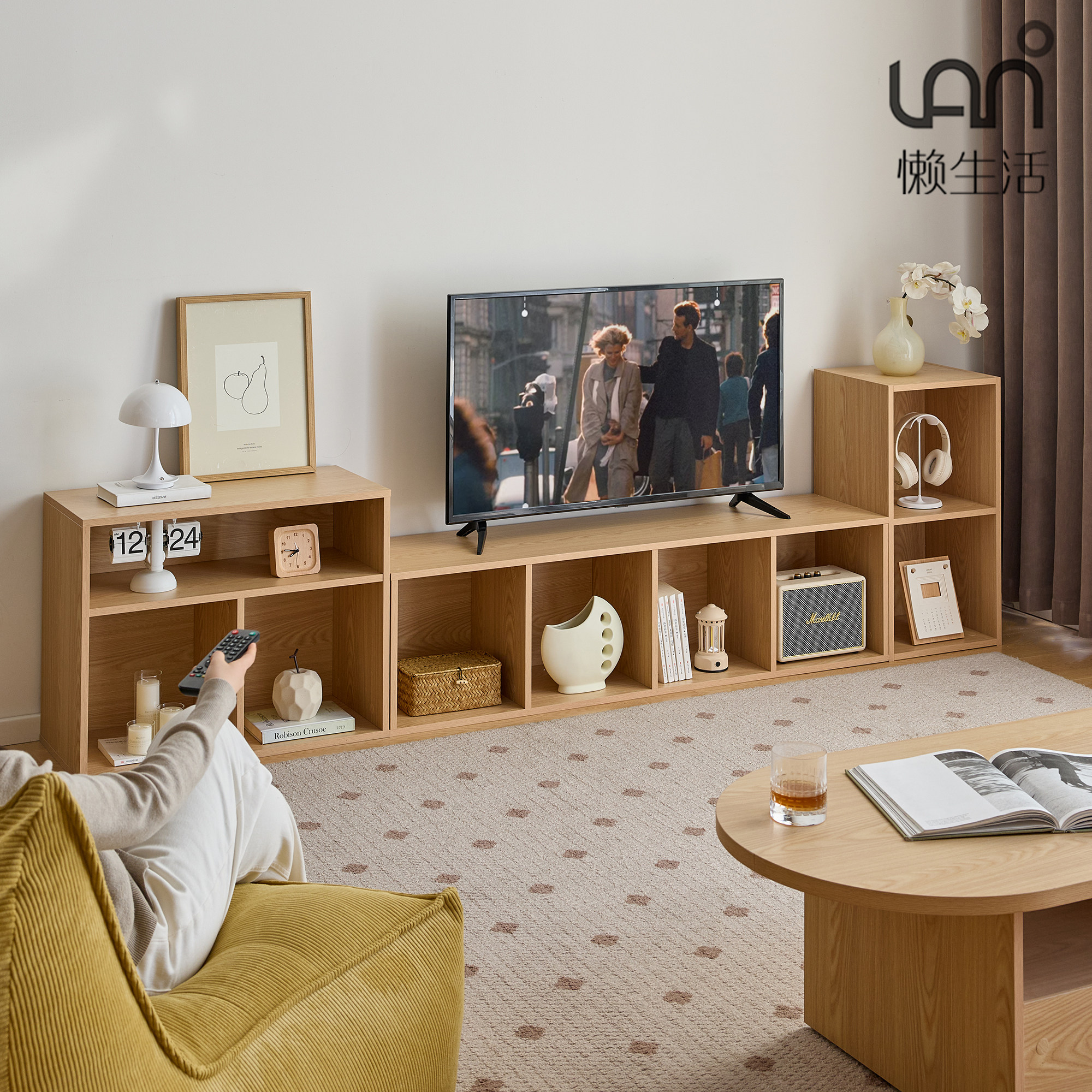 懒生活电视柜客厅收纳储物柜一体家用小户型组合柜落地实木收纳柜,住宅家具,电视柜,淘宝优惠券,粉丝福利购,淘宝优惠卷