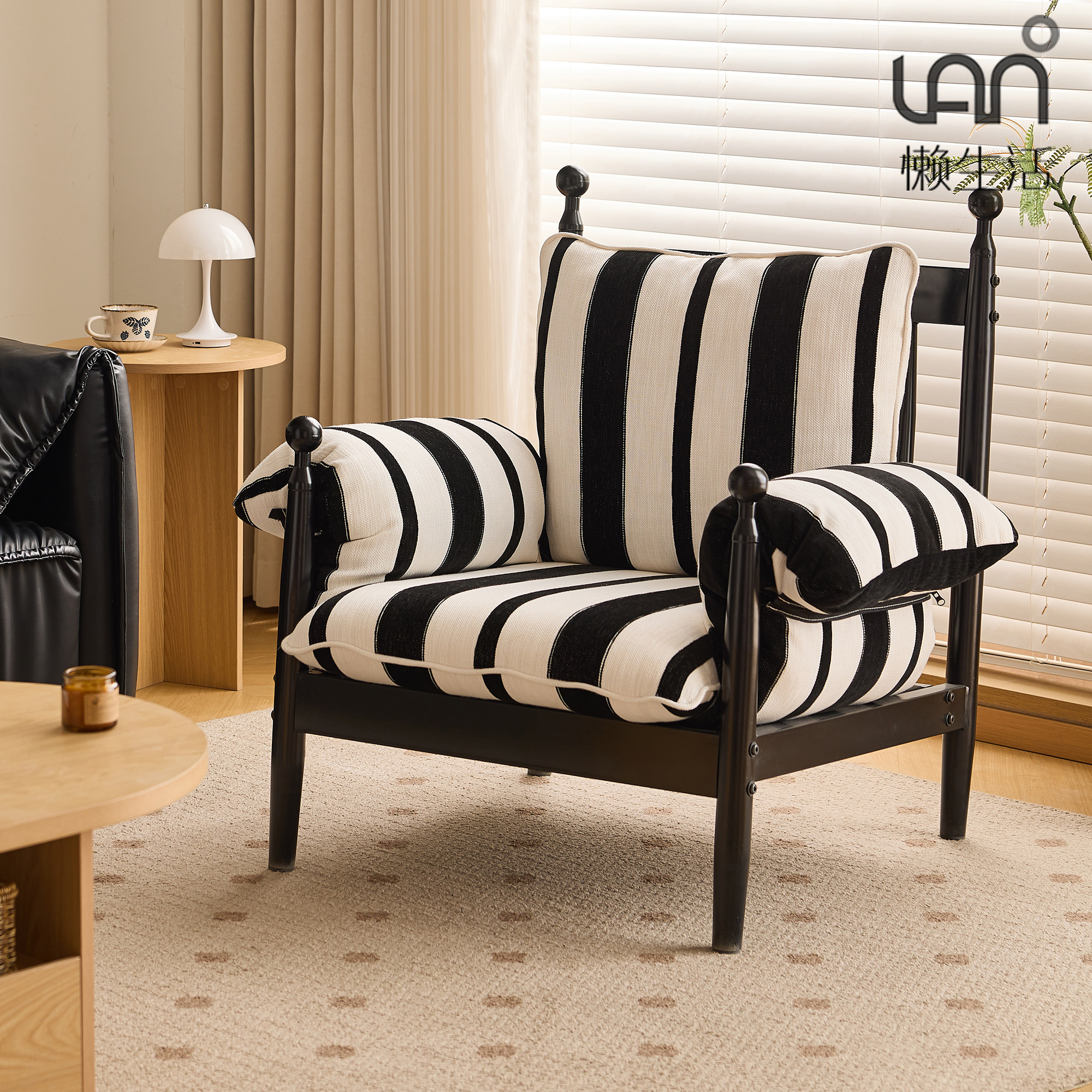 懒生活单人沙发椅实木高靠背复古风客厅椅子赤乌椅阅读阳台休闲椅,住宅家具,沙发椅,淘宝优惠券,粉丝福利购,淘宝优惠卷