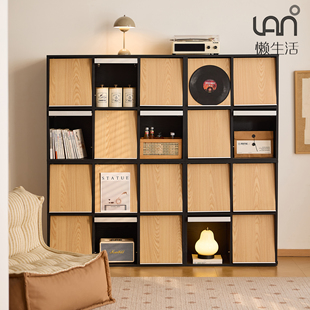 懒生活实木展示柜法式唱片柜客厅收纳模块组合柜半墙书柜落地斗柜