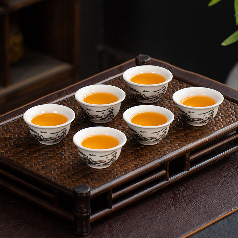 中式陶瓷茶杯单个装6只装家用办公待客功夫茶具套装品茶杯家用
