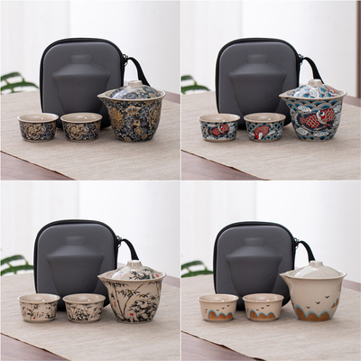 陶瓷旅行茶具套装功夫茶具户外露营装备便携快客杯收纳包一壶二杯