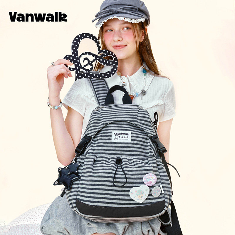 VANWALK/出走韩系星星条纹双肩包
