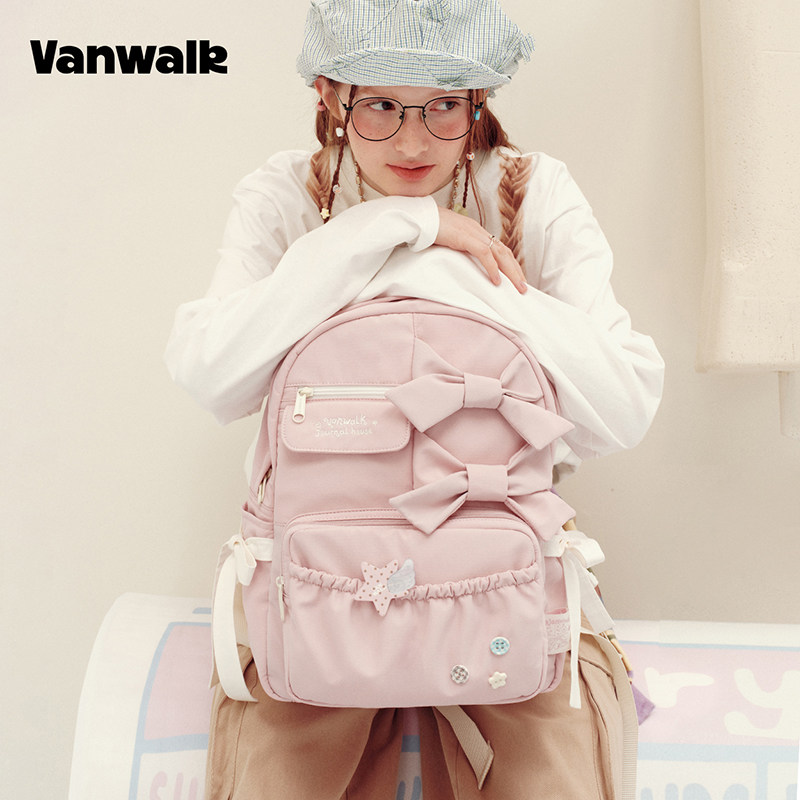 VANWALK/出走小众蝴蝶结波点书包