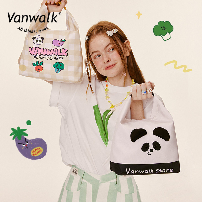 VANWALK fun market可爱手提野餐包女大学生便携收纳便当包购物袋