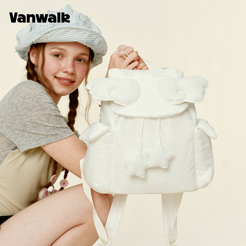 VANWALK gulugulu小众设计感翅膀出游背包女生可爱泡芙云朵双肩包
