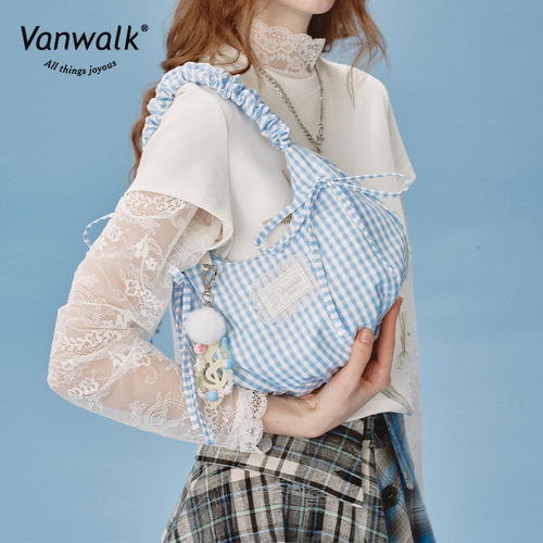 VANWALK happy band新款少女芭蕾风手提单肩包蕾丝花边蝴蝶结包包