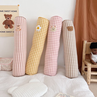 A类森系圆柱床围水洗棉格子墙挡枕头可拆洗儿童靠枕多功能抱枕