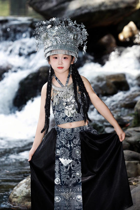 女童苗族服苗疆少女舞台演出服苗族公主蜡染套装民族风儿童摄影服