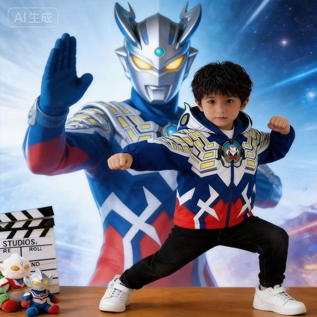 新款赛罗奥特曼衣服男童亮灯冲锋衣女童欧布亮灯薄款连帽透气外套