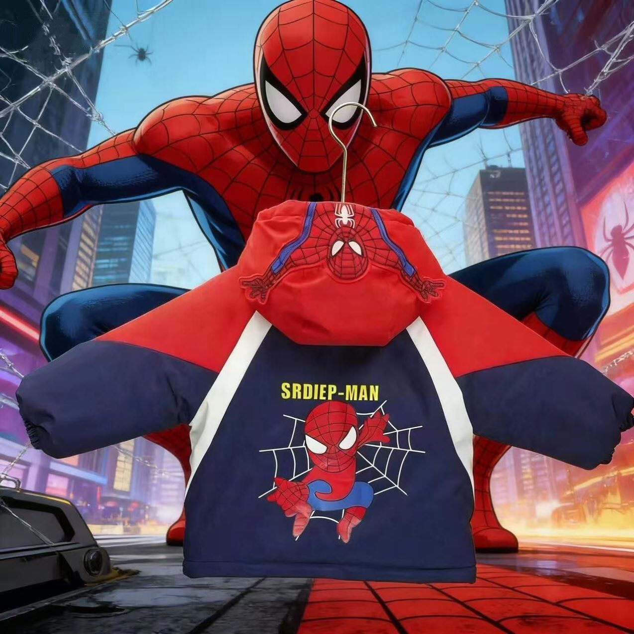 2026春秋款儿童蜘蛛侠衣服派克服薄款男童亮灯棉衣3-5岁加厚外套