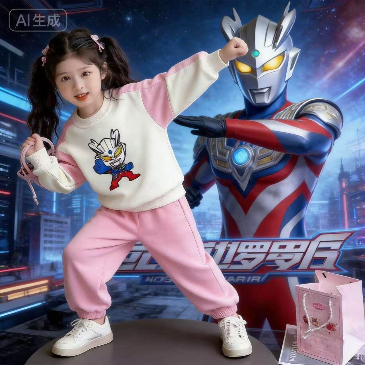 春秋卫衣套装小女孩洋气儿童正版2026春秋季薄款女童奥特曼两件套