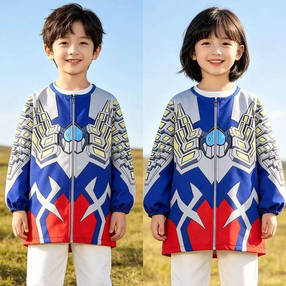 秋冬款幼儿园奥特曼防水罩衣外穿羽绒服罩衣赛罗迪迦反穿罩衣围兜