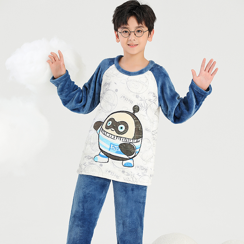 蛋仔派对男童法兰绒睡衣秋冬季加厚款中大童男宝珊瑚绒家居服套装