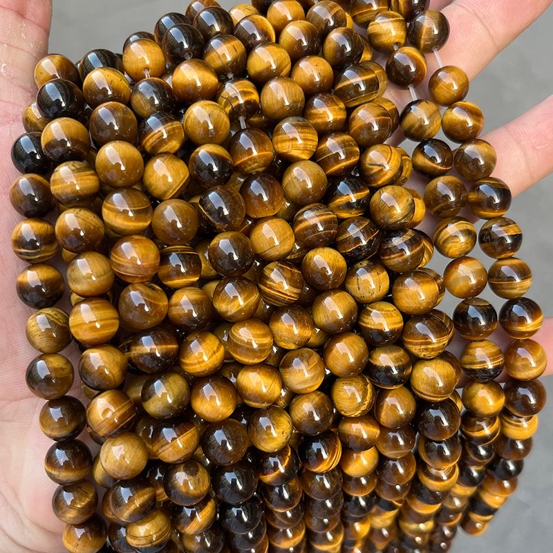纯天然虎眼石散珠子A级黄色虎睛石圆珠diy手工编织水晶串珠配件