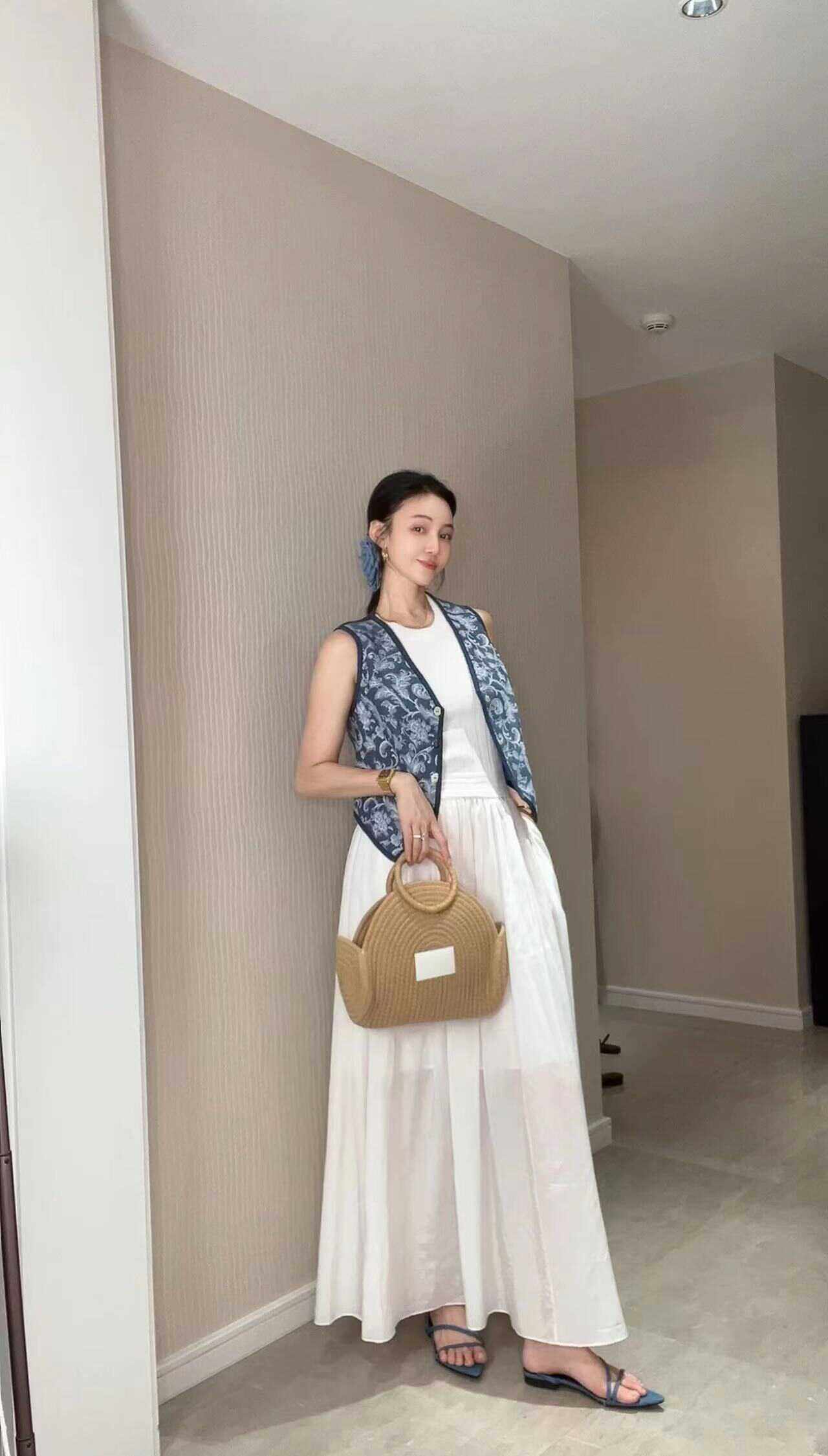 周婷ttc 背心拼接连衣裙长裙