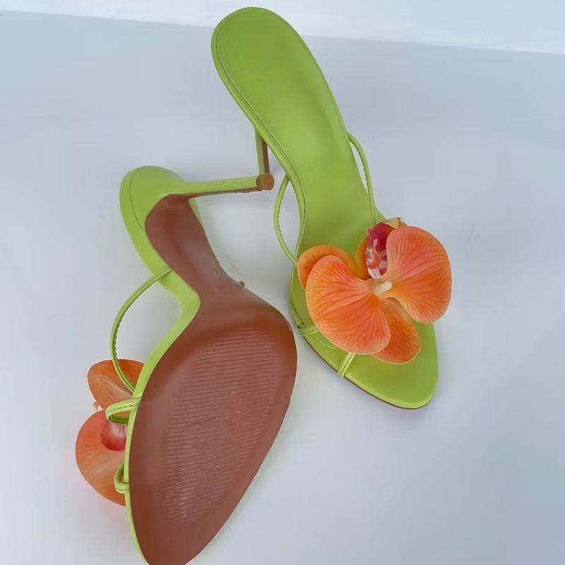 时装凉鞋 圆头花朵绑带细跟外贸女鞋 走秀高跟鞋sandals shoe
