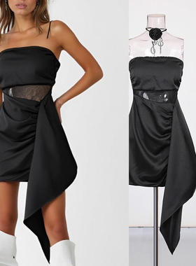 高级感蕾丝拼接抹胸短裙2025飘带设计连衣裙女KDR546483X常规袖