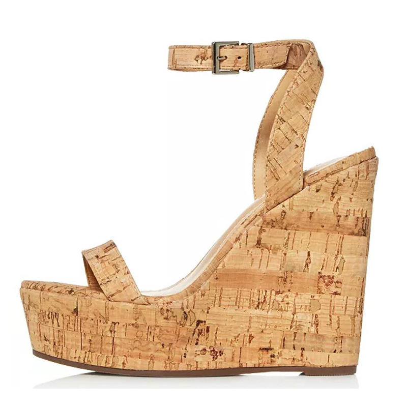 新款欧美时装凉鞋 木纹坡跟鞋 外贸女鞋shoe高跟鞋大码wedges