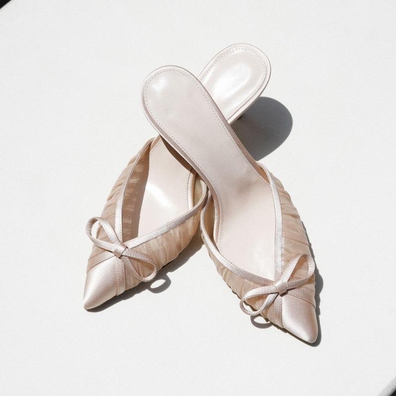 新款 欧美高跟时装凉鞋 尖头褶皱蕾丝细跟女婚宴鞋bridal shoes