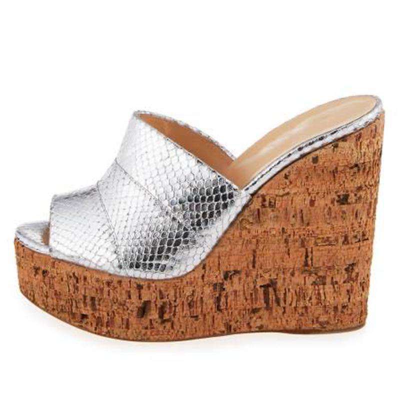 欧美坡跟凉鞋拼接高跟外贸女鞋women wedges shoes时装凉鞋