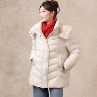 连帽中长款 羽绒服女90%绒子含量保暖显瘦泡芙外套