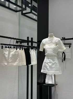 ueelook蕾丝云肩白月光透视心机蕾丝刺绣正肩短袖针织衫上衣