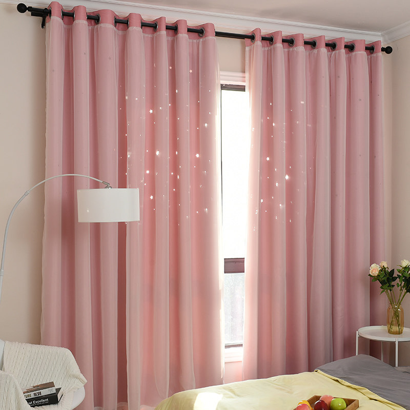 镂空网红窗帘公主风落地窗卧室飘窗韩式蕾丝粉色成品简约现代遮光