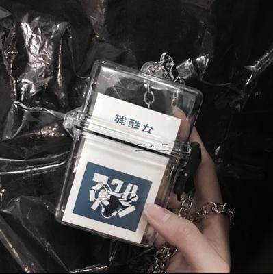 潮物金属链条透明口红配饰收纳盒 防水透明烟盒包 斜跨包创意礼物