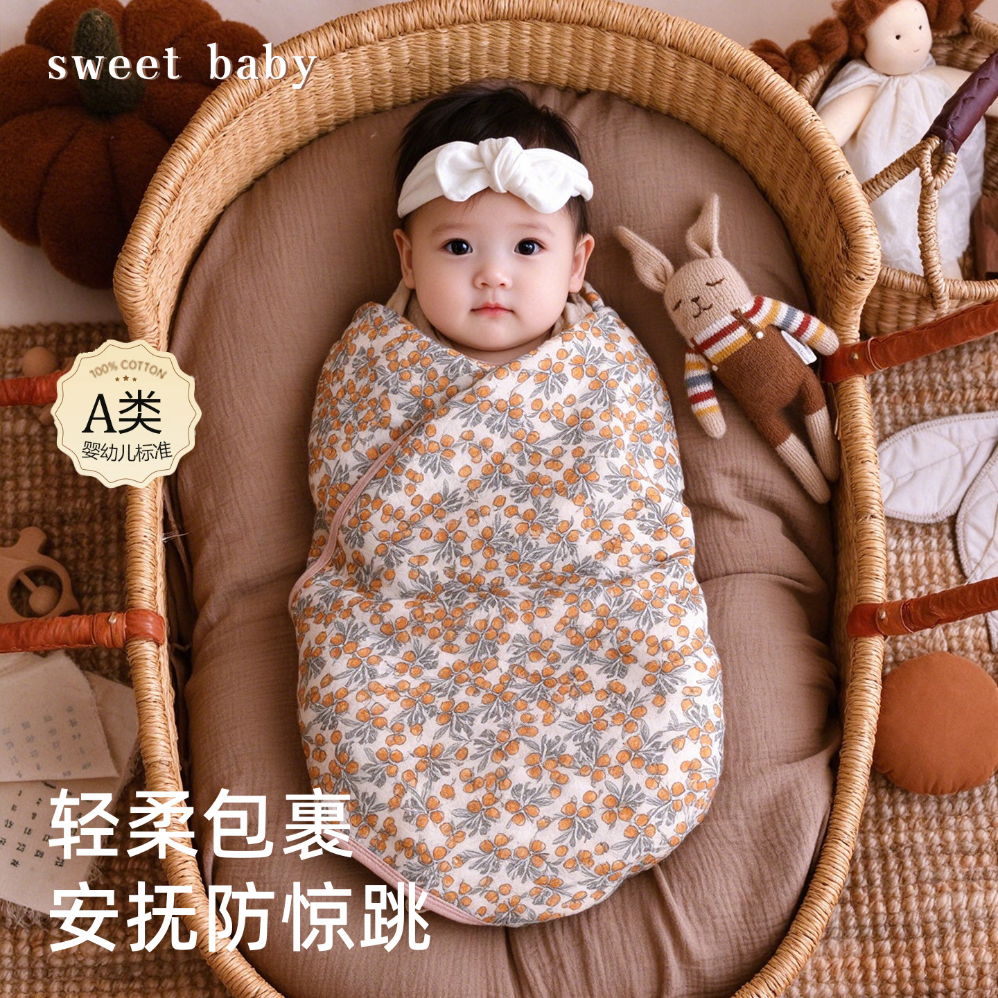 包单初生婴儿纯棉加厚防惊跳包巾
