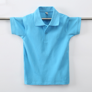 儿童纯棉短袖POLO衫男童翻领宽松青少年学生休闲T恤蓝色女童班服
