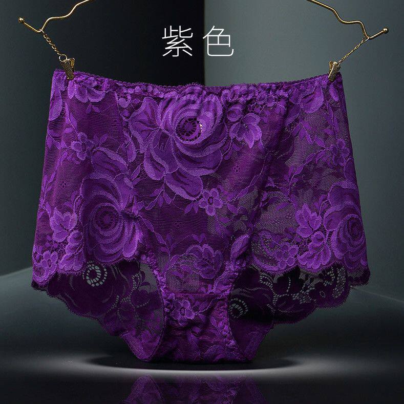 高腰紫色大码镂空蕾丝女士内裤性感无痕收腹包臀透气棉档个性裤头