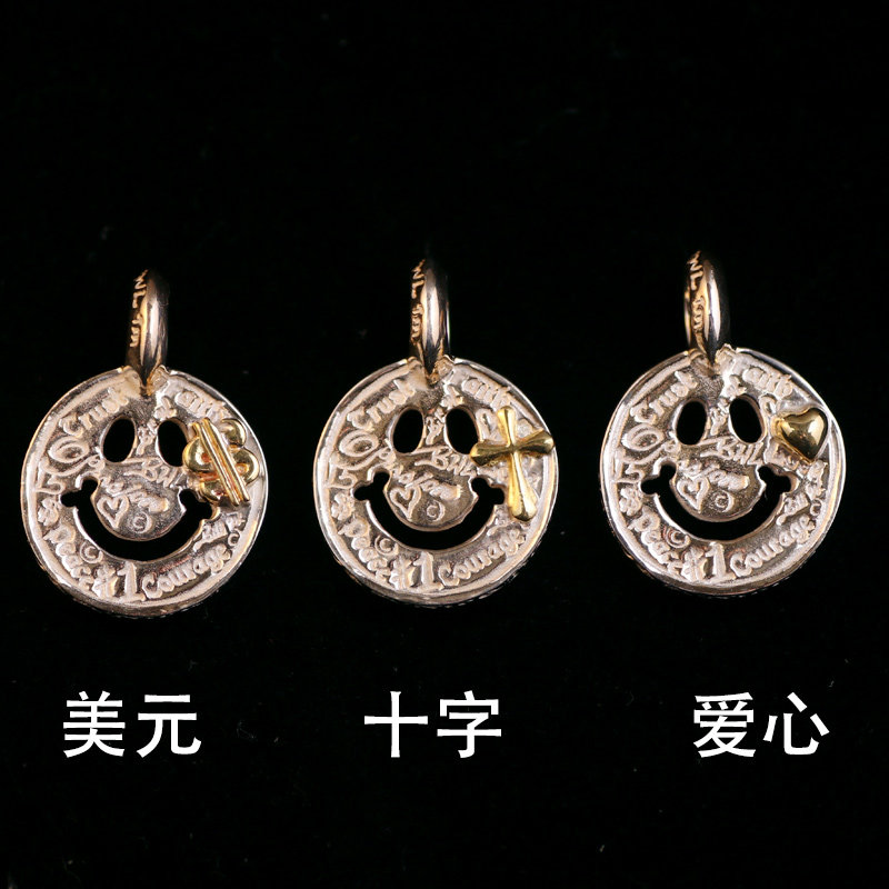 金馨925银BWL镶嵌十字架 美金 爱心 笑脸吊坠 个性百搭项链坠配饰