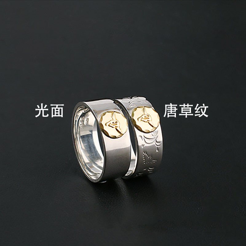 金馨手作925银唐草牛头印台戒指