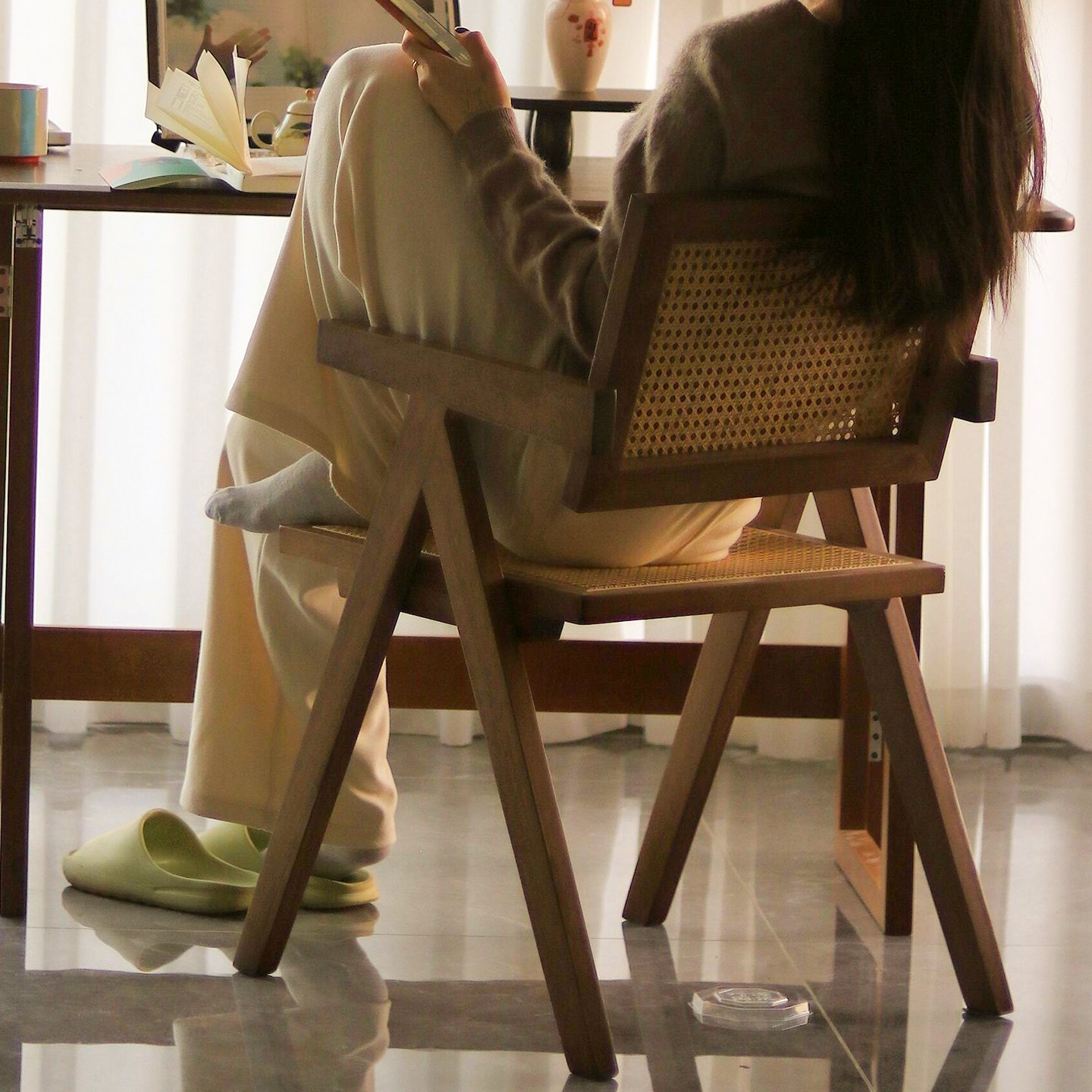 中古诧寂风实木餐椅丨昌迪加尔椅