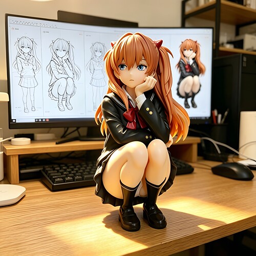 蹲姿明日香手办新世纪战士二次元美少女动漫手办模型桌面摆件