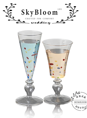 SkyBloom诗客简约高脚杯花纹雕刻轻奢香槟杯调酒杯水晶玻璃透明
