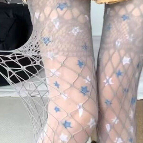 星星印花叠穿白丝袜子女薄款y2k千禧辣妹性感纯欲复古彩色连裤袜