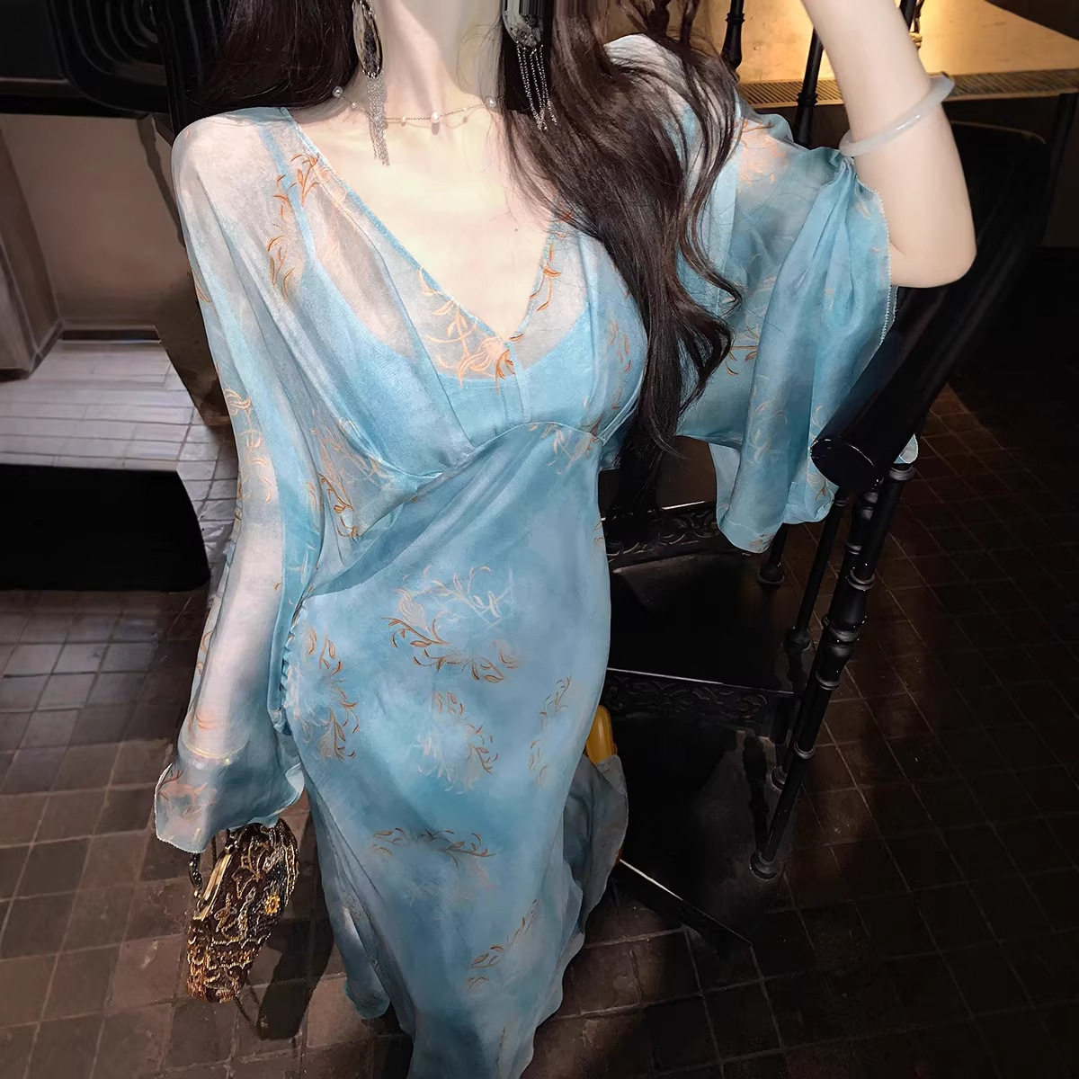 【春池水】雪纺版本薄纱吊带连衣裙+内搭女夏季女装长裙夏