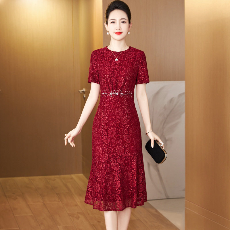 夏季新款婚宴妈妈装喜婆婆结婚礼服连衣裙时尚显年轻宴会晚礼服裙