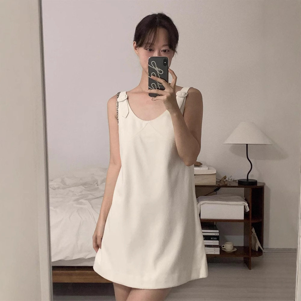 现货 纯色颗粒感无袖连衣裙2025夏季女韩系东大门款连衣裙tann*t