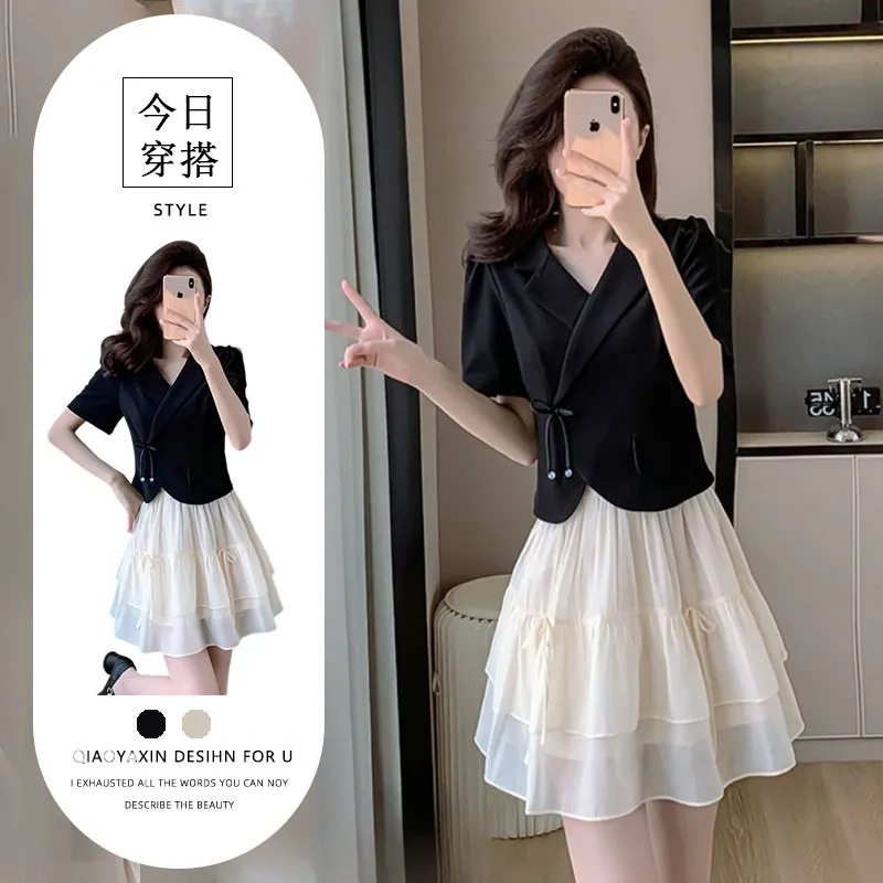 名媛优雅气质套装裙女夏季高级感小众短袖西装上衣甜美洋气半身裙