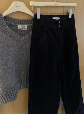 oneday 灯芯绒弯刀裤女秋冬2024新款窄版小个子秋季百搭直筒裤