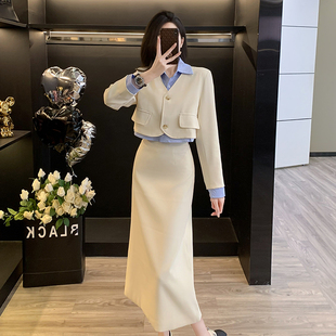 早秋穿搭一整套高级感时尚 减龄半身裙两件套洋气 女秋季 小香风套装