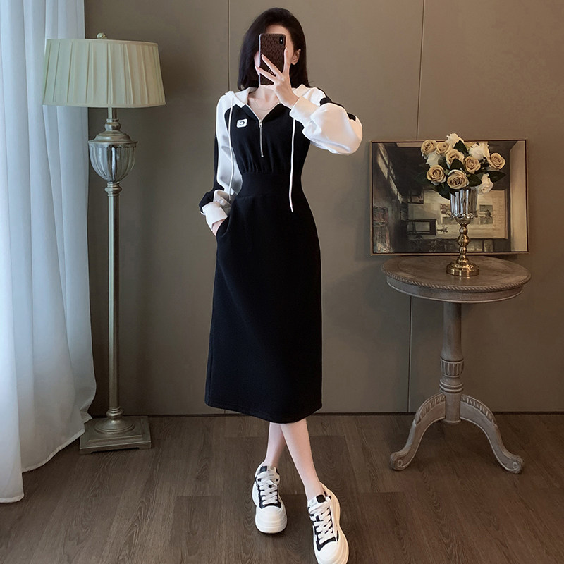 黑色长袖卫衣连衣裙女