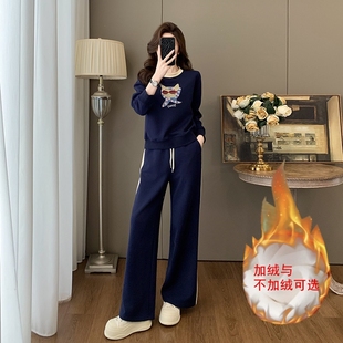 减龄加绒卫衣阔腿裤 加绒加厚时尚 两件套 女2025秋冬装 休闲运动套装