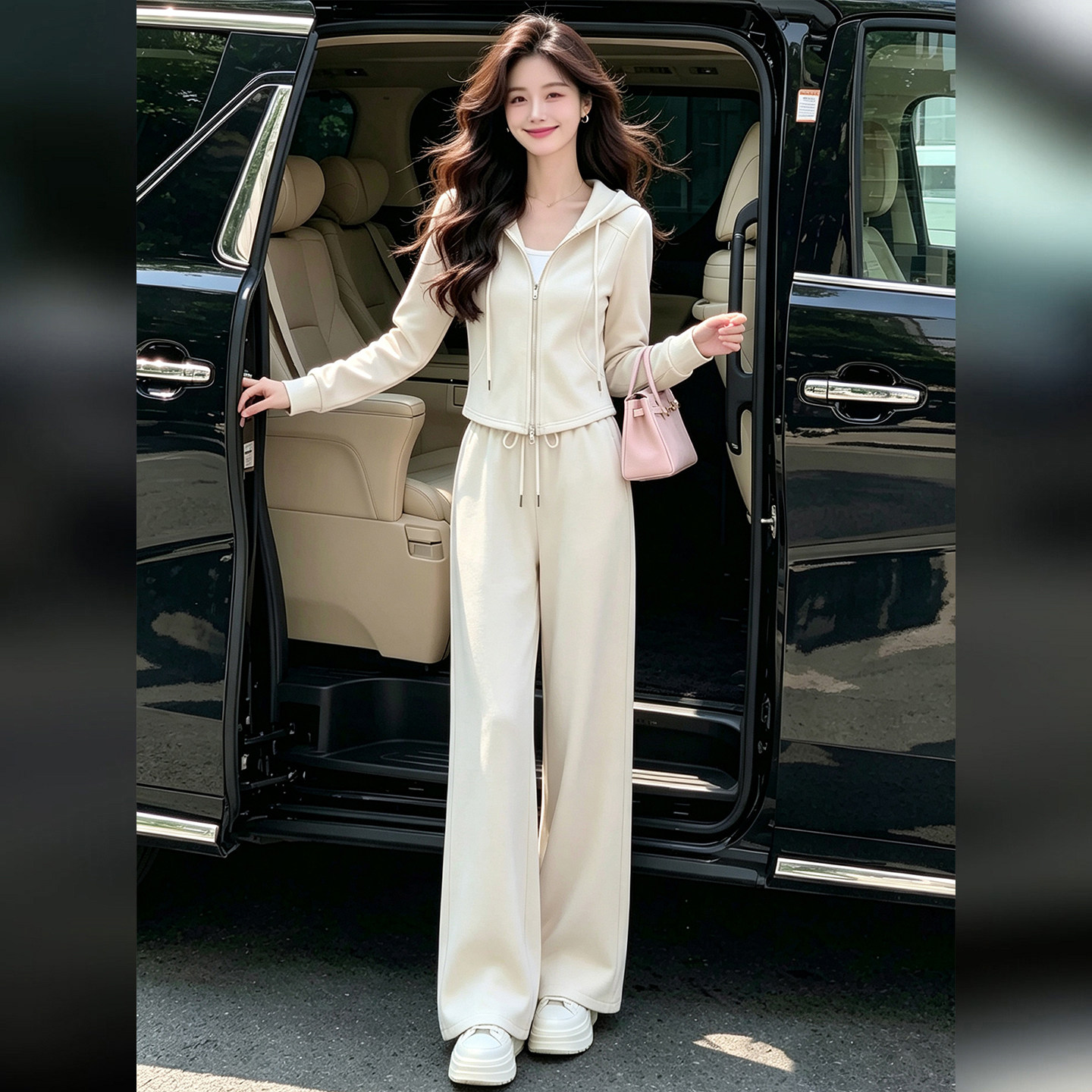 春秋连帽显瘦运动阔腿两件套女