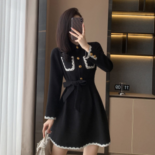 春秋季2023新款女装黑色高端精致连衣裙小个子收腰显瘦高级感裙子