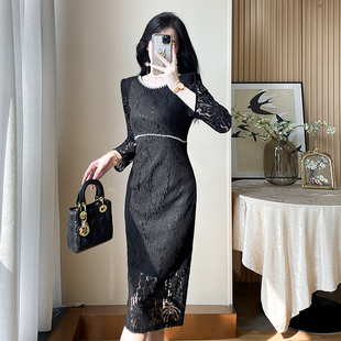 蕾丝连衣裙2025新款 高端小众收腰显瘦包臀裙黑色高级感裙子 女春季