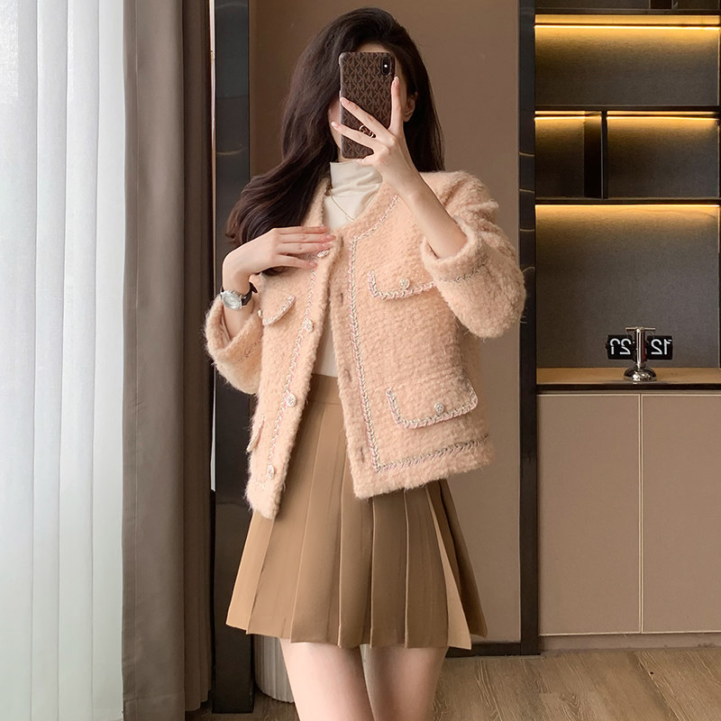 小香风短款毛呢外套小个子显瘦