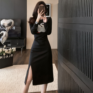 秋季2023新款女装高级感洋气减龄法式气质长袖卫衣连衣裙显瘦裙子